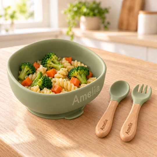 Personalized Silicone Bib & Bowl Feeding Set