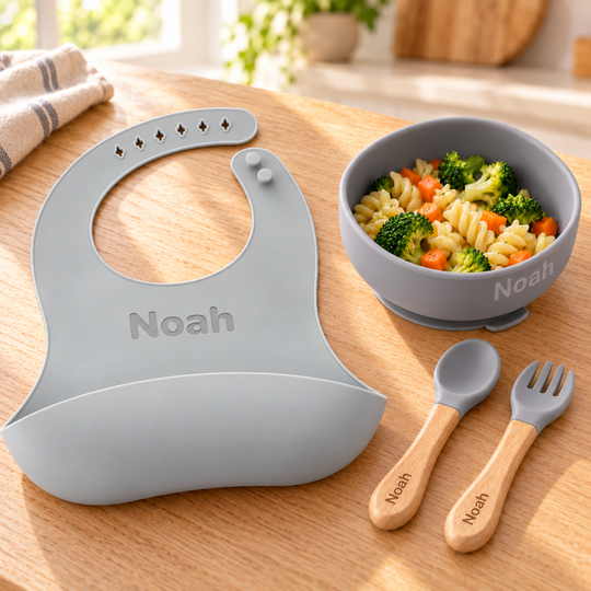 Personalized Silicone Bib & Bowl Feeding Set